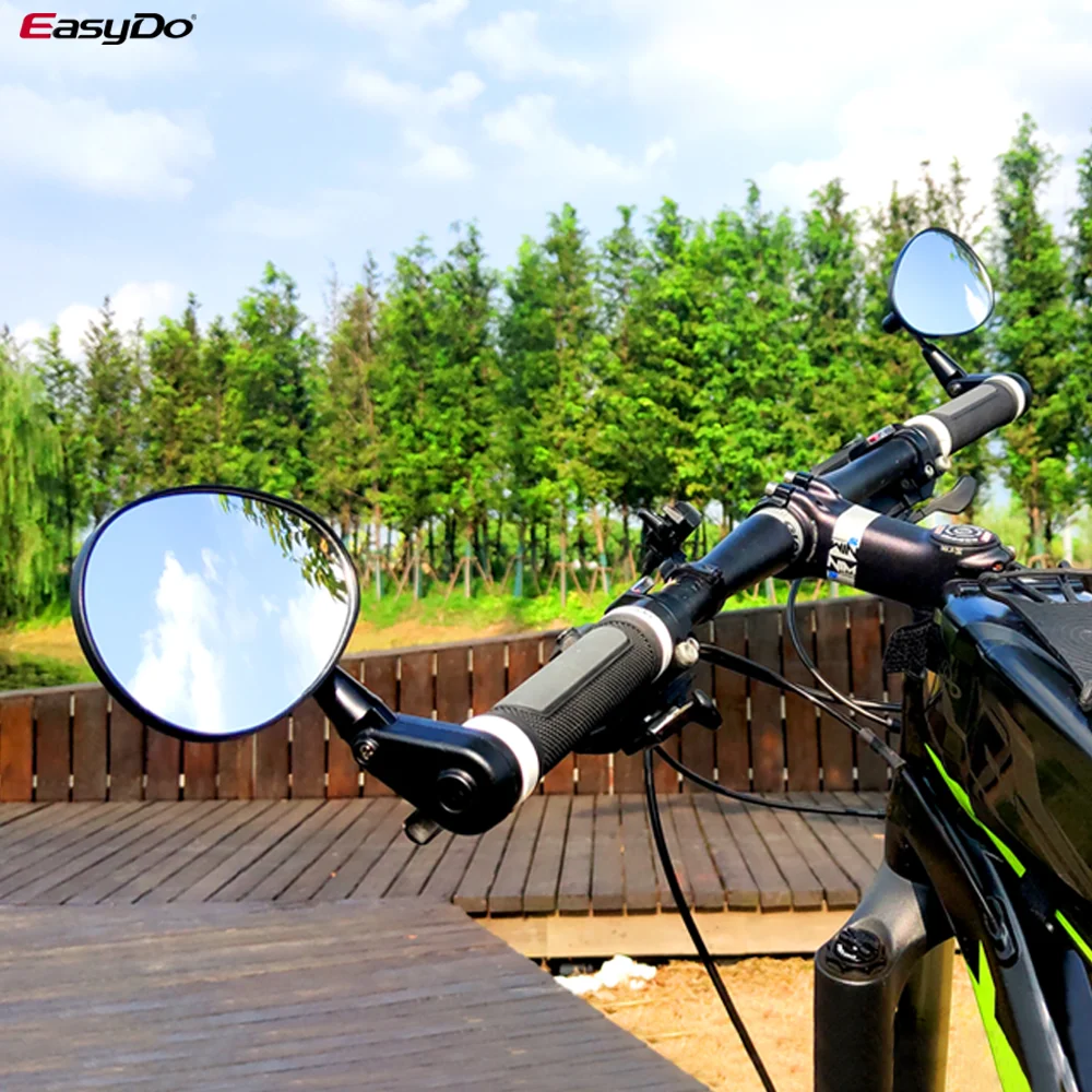 Easydo Bicycle Rearview Mirror Bike Bar End Mirrors 17-24.5mm 360 Rotable Wide Angel Round Mirror for MTB Electric Scooter