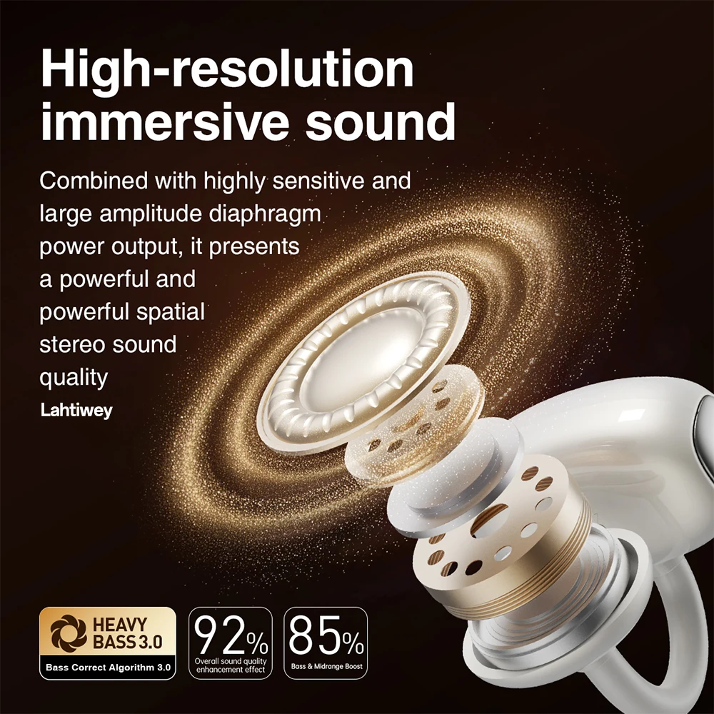 Open oordopjes, tws luchtgeleidingshoofdtelefoon Draadloze oordopjes Bluetooth 6.0, clip-on hoofdtelefoon met microfoon, over-ear oordopjes