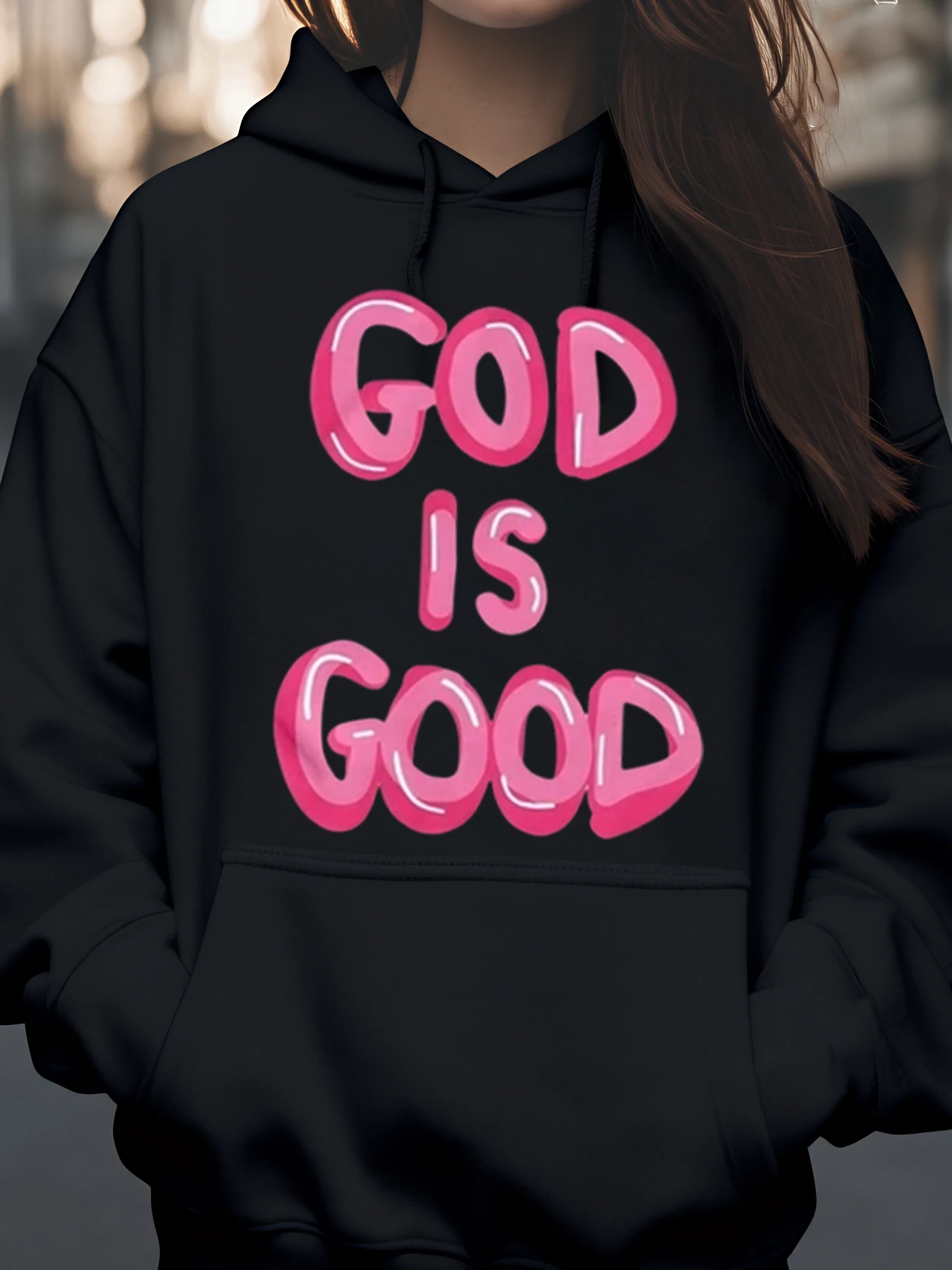 

Розовая толстовка с принтом God Is Good, рождественская повседневная одежда, женская мода