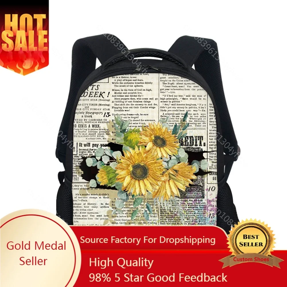 

16 Inch Casual Kindergarten Bookbag Students Small School Bags Sunflower Flower Printed Boys Kids Backpack Children School Bag