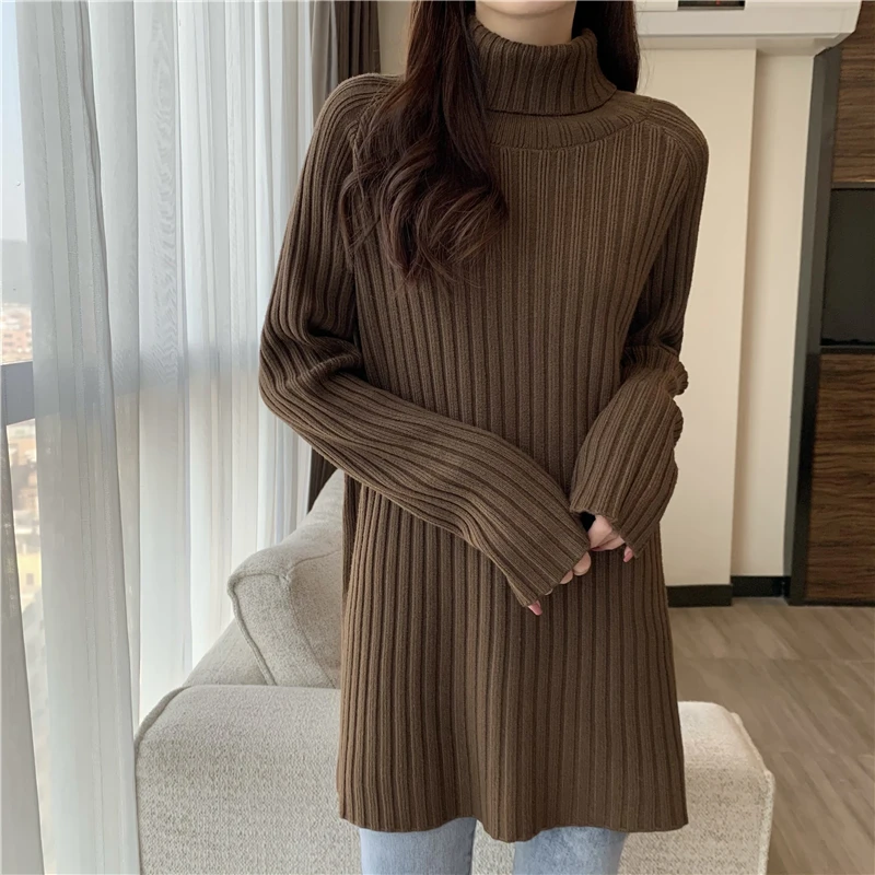 Y2K Turtleneck sweater women\'s spring 2024 new straight tube loose pullover long knitted sweater long sleeve Clothing top Female