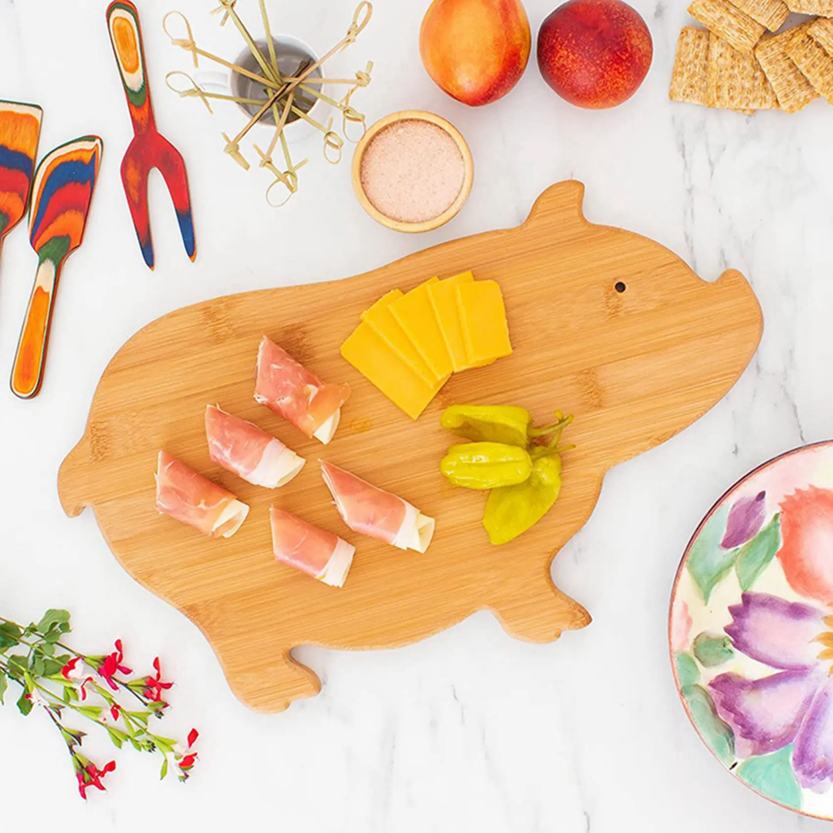 

2X Bamboo Pig Shaped Bamboo Serving And Cutting Board,Children's Cartoon Pig Shape Chopping Board