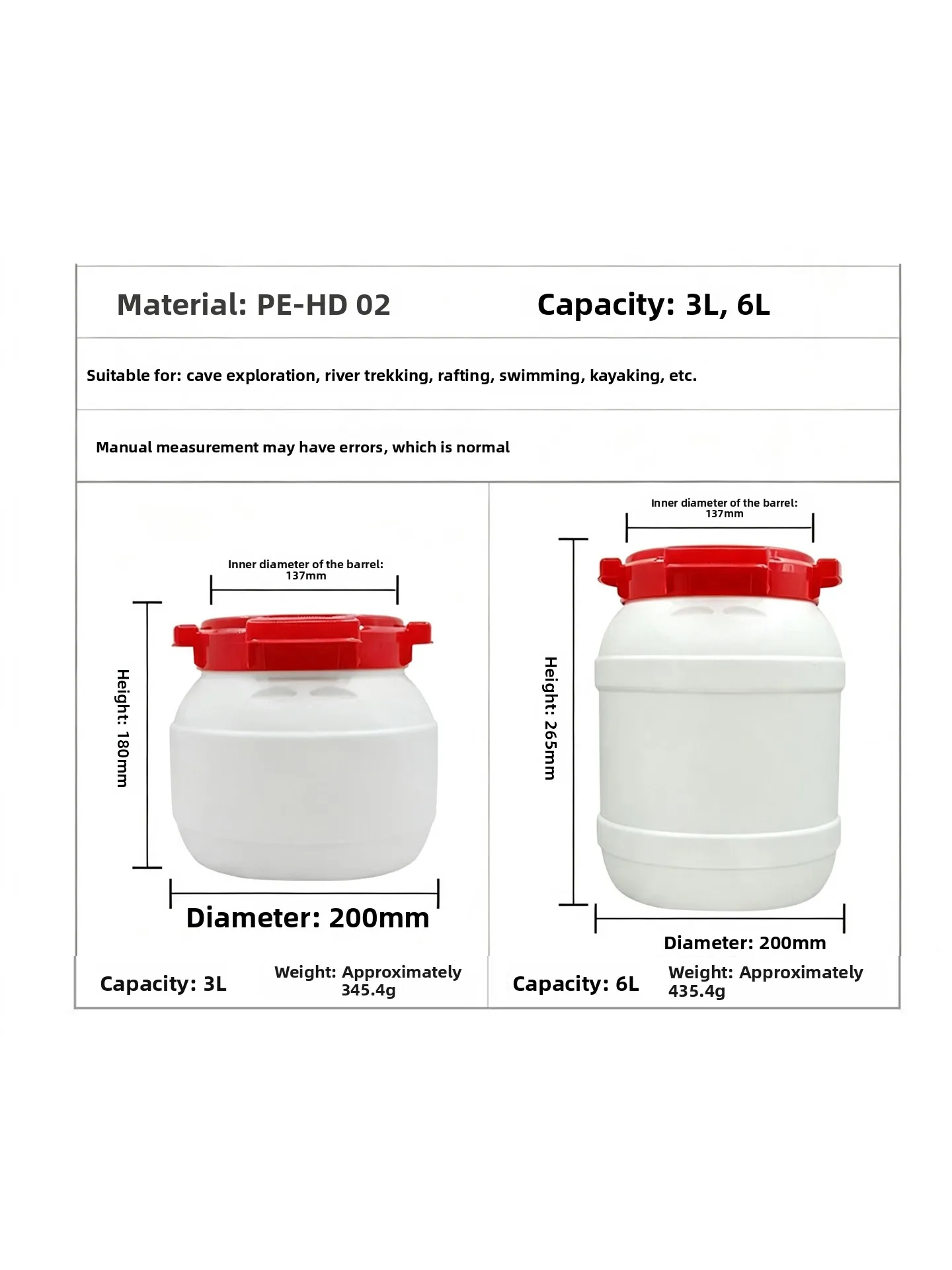 Food Grade Plastic Sealed Bucket Waterproof Anti Fall Kitchen Storage Container Caving Exploration round Cylinder Shape Trave...