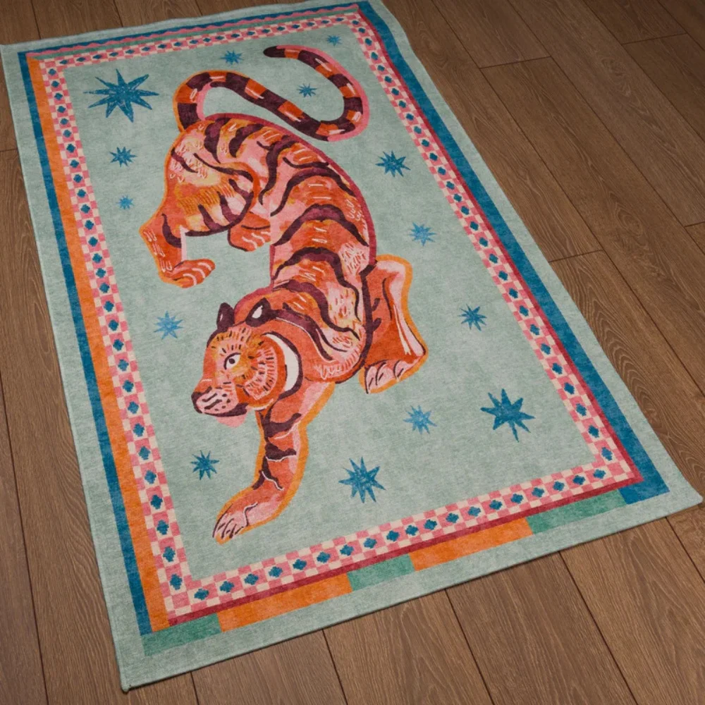 Bohemian Tiger Star Print Colorful Border Floor Mat Living Room Bedroom Area Rug Home decor Non Slip Carpet Decor Gift