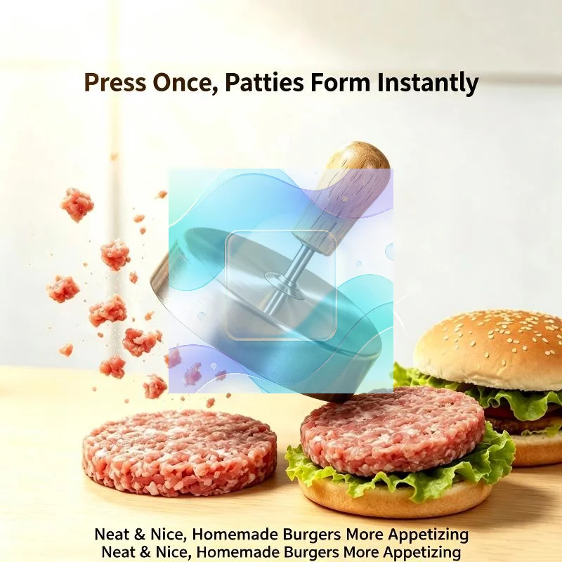 Stainless Steel Hamburger Patty Press Anti Slip Wooden Handle Nonstick Surface For Home Kitchen BBQ Homemade Burgers