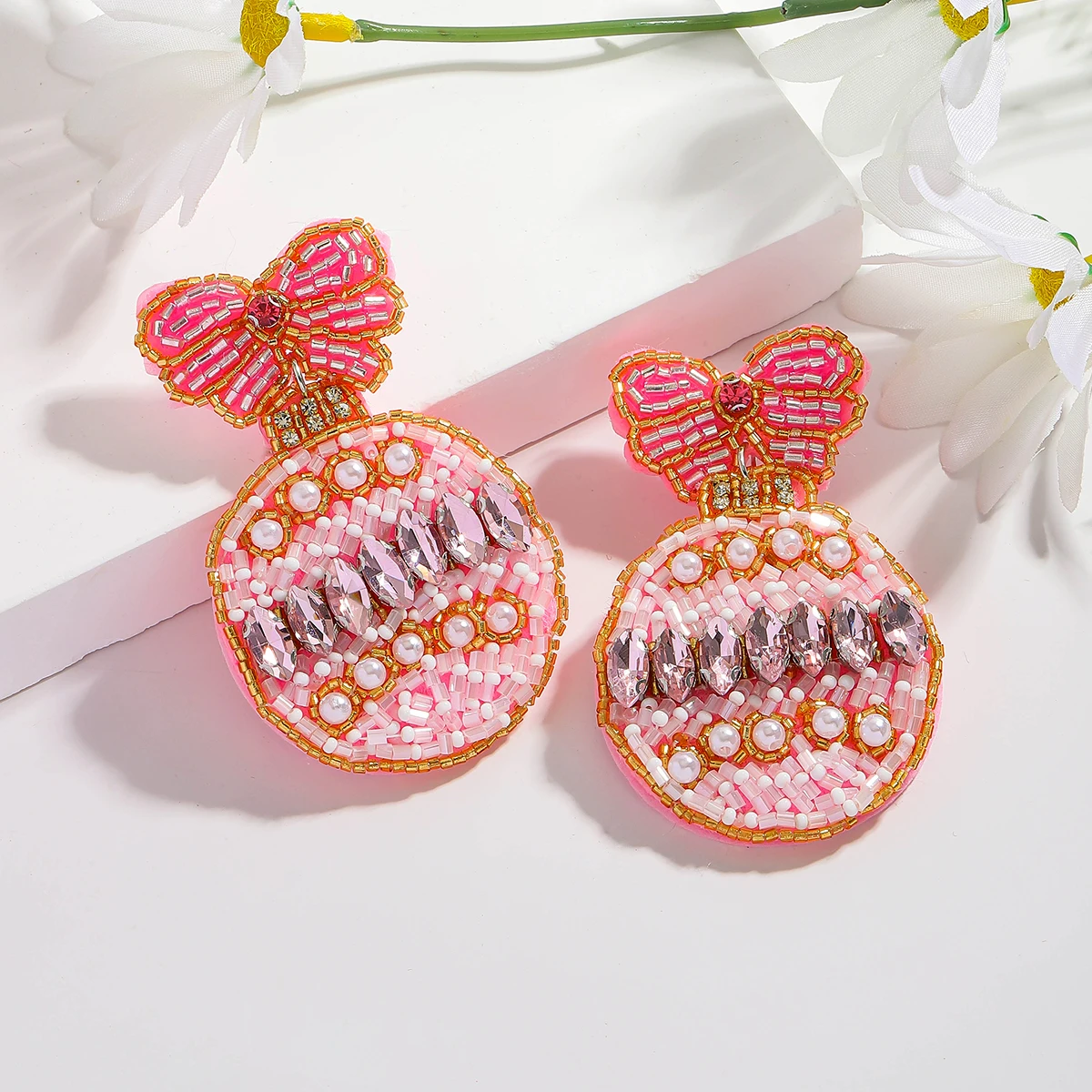Christmas Ornament Beaded Earrings For Women Bohemia Handmade Seed Beads Bowknot Bell Earrings Holiday Gift For Lover&Friend ﻿