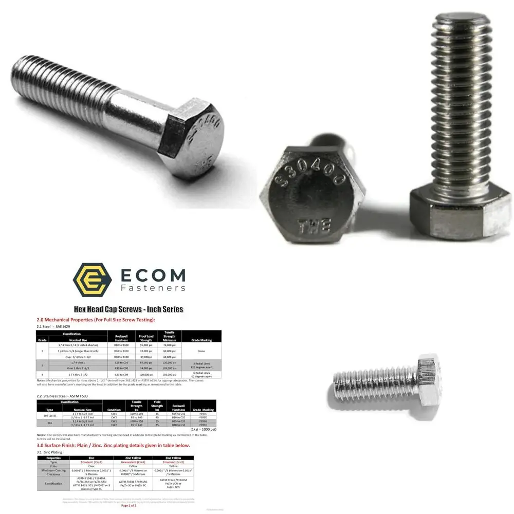 

Stainless Steel Hex Cap Screws 3/8-16 x 2-1/2 Inch Coarse Thread Partially Threaded 100 Pack