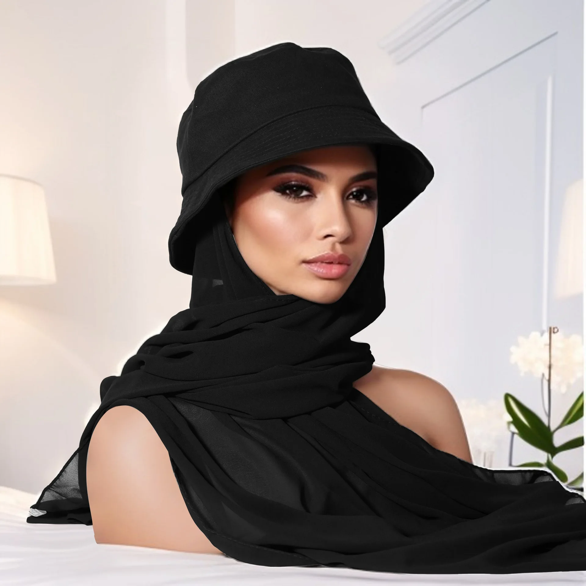 

Новый мусульманский шифоновый хиджаб с мужской шапкой Fishier, защита от солнца, спортивный платок, дышащий, готовый к ношению, тюрбан с мгновенным покрытием