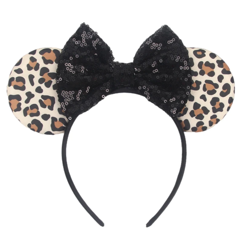 NEW Leopard Mouse Ears Headband Chic Animal Pattern Print Mickey Hairband Women Park Trip Headwear Girls Party Hair Accessories