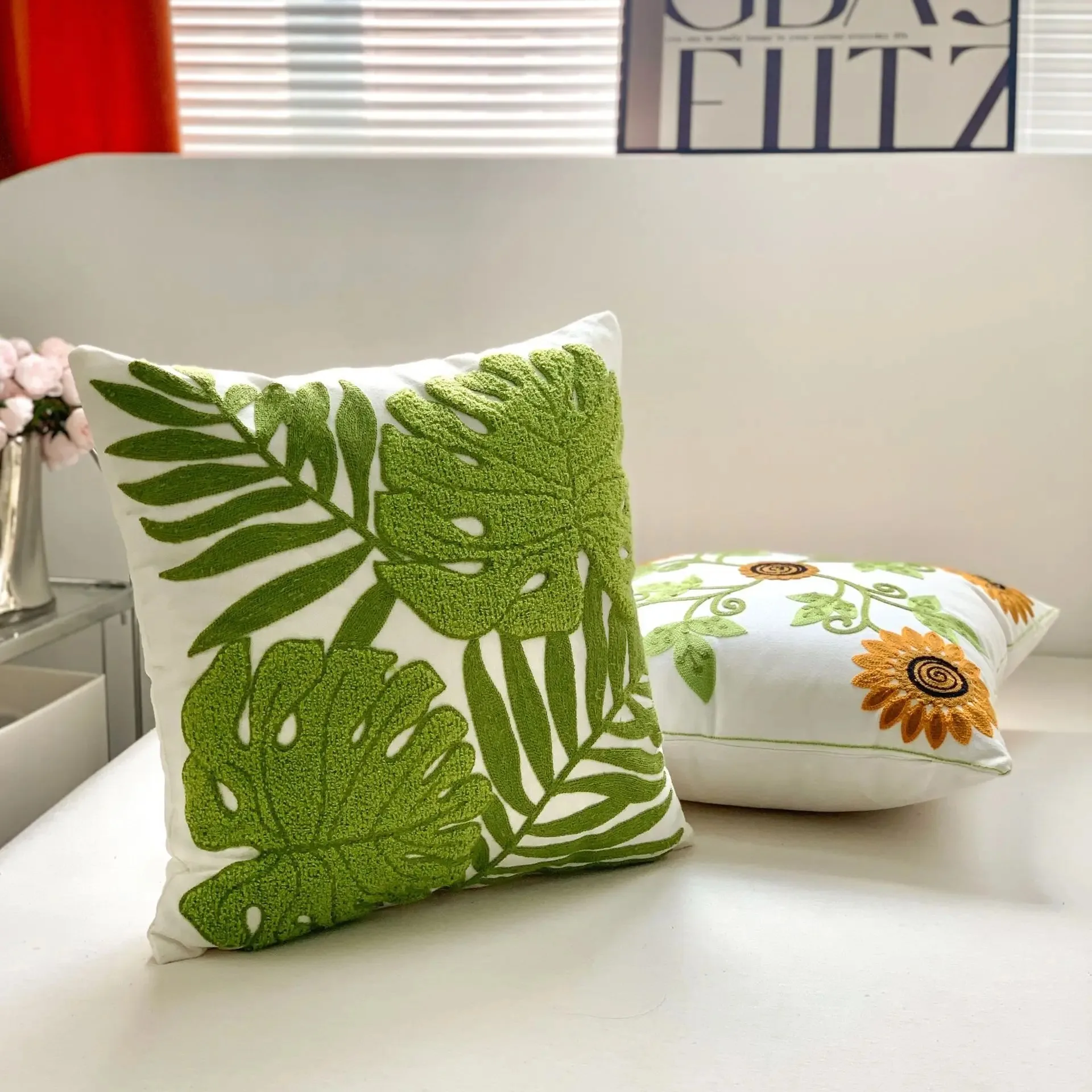 Tulpe Plüsch Kissen bezug minimalist ische einfache Sofa Stempel Taille Kissen bezug Wohnkultur bestickte Kissen bezug 45x45cm – Detail 7