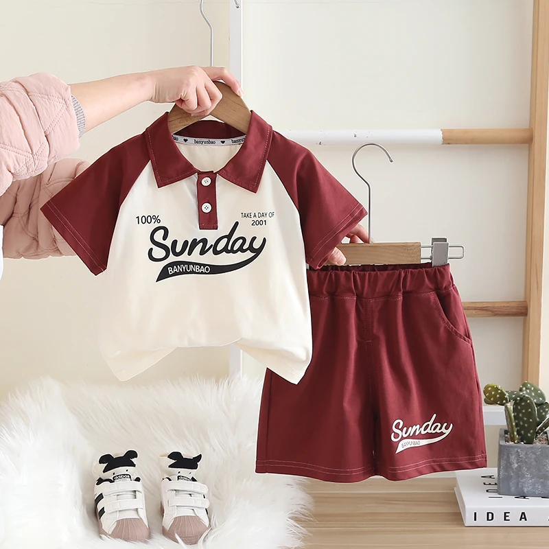 Children\'s Clothing Set for Baby Boy Girl Summer Letter Polo T-Shirt Shorts 2-Piece Suit Cute Infant Outfit