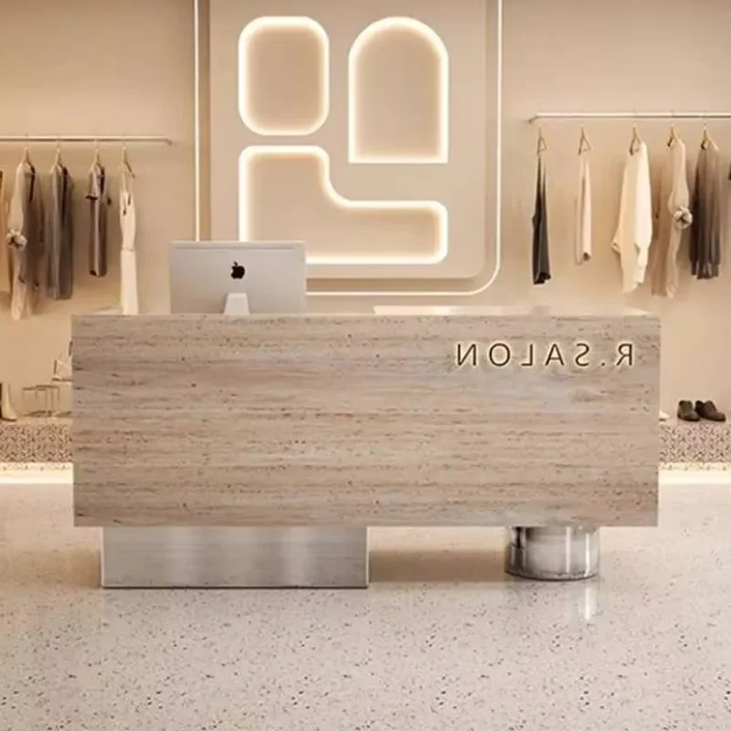 Checkout Page Clothing Store Reception Desk Counter Imitation Travertine Simple Reception Desk Beauty High-end Furniture