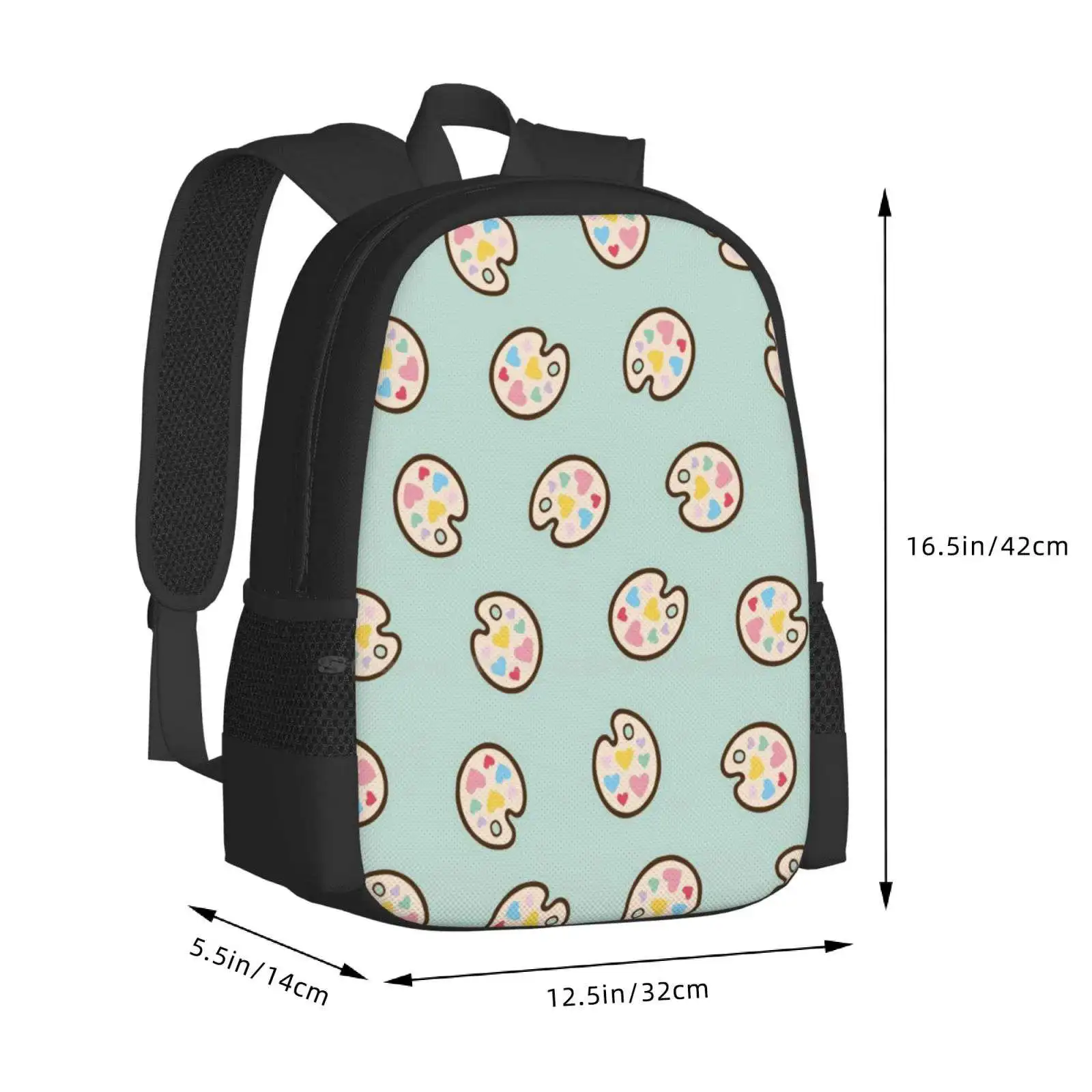 Heart Paint Palette Pattern On Mint School Bags For Teenage Girls Laptop Travel Bags Painter Palette Pallete Pallette Hearts