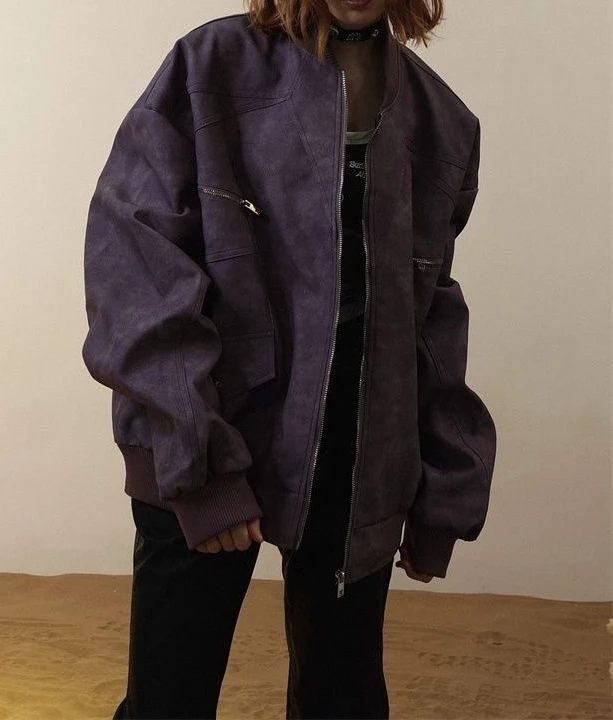 

PU Leather Flying Jacket Coat, Suitable for Spring and Autumn, Loose and Casual Motorcycle Baseball-style Clothing