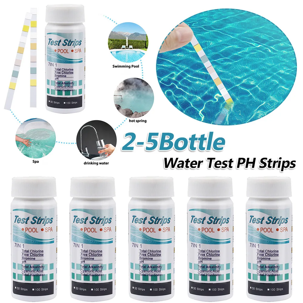 2-5Bottle Test Strips Multipurpose 7-in-1 Swimming Pool PH Test Paper High Precision Easy Detection Aquarium Pool Accessories