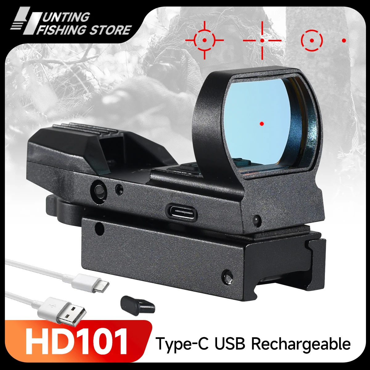 

Rechargeable Tactical Compact Red Dot Sight Riflescopes 1MOA Collimator Hunting Reflex Red Dot Suitable for 20mm Picatinny Rail