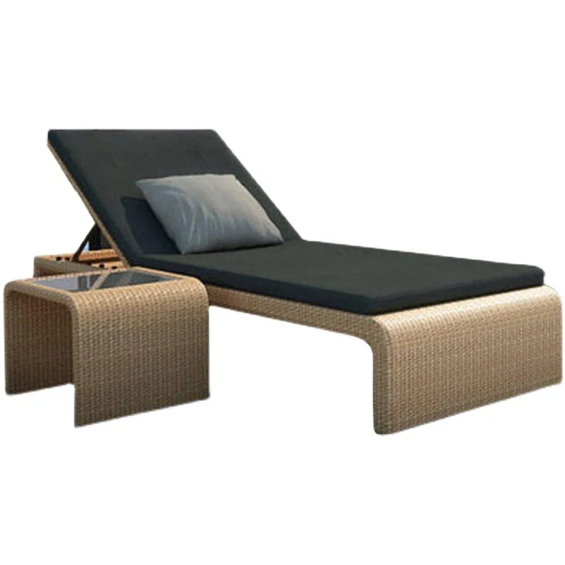 

Outdoor Rattan Woven Minimalist Modern Sun Lounger Villa Hotel Swimming Pool Seaside Courtyard Waterproof Recliner Balcony