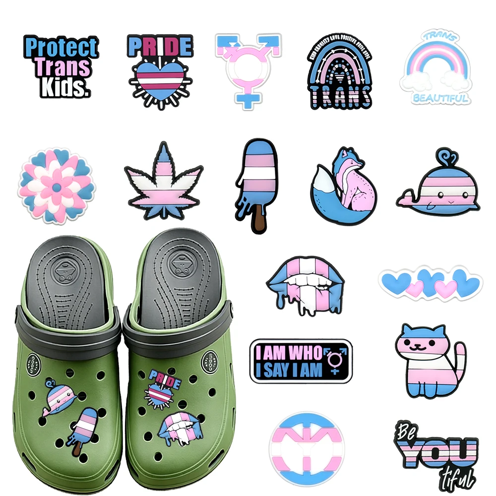 1-16pcs Cartoon Transgender Pride Theme Series  PVC Shoe Accessories PVC Sandal Wristbands Shoes Ornaments Buckle party Gifts
