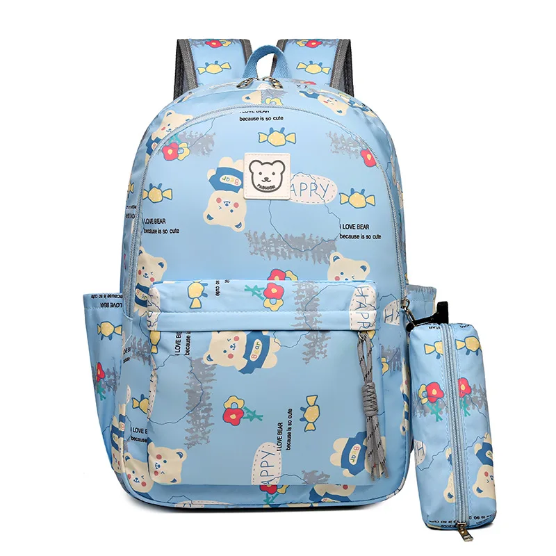 Cute Cartoon Impresso Sacos De Escola para Adolescentes Meninas, Grande Capacidade, Shcoolbags de estudante primário, Lápis Case Set, Kawaii Kids Backpacks