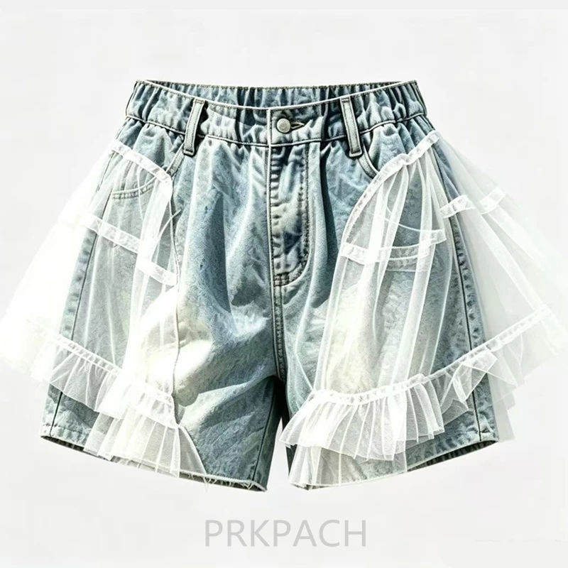 New Fashion Street Style Children Mini Denim Shorts with Lace for Kids Girls Streetwear Bottoms High Quality Summer Shorts
