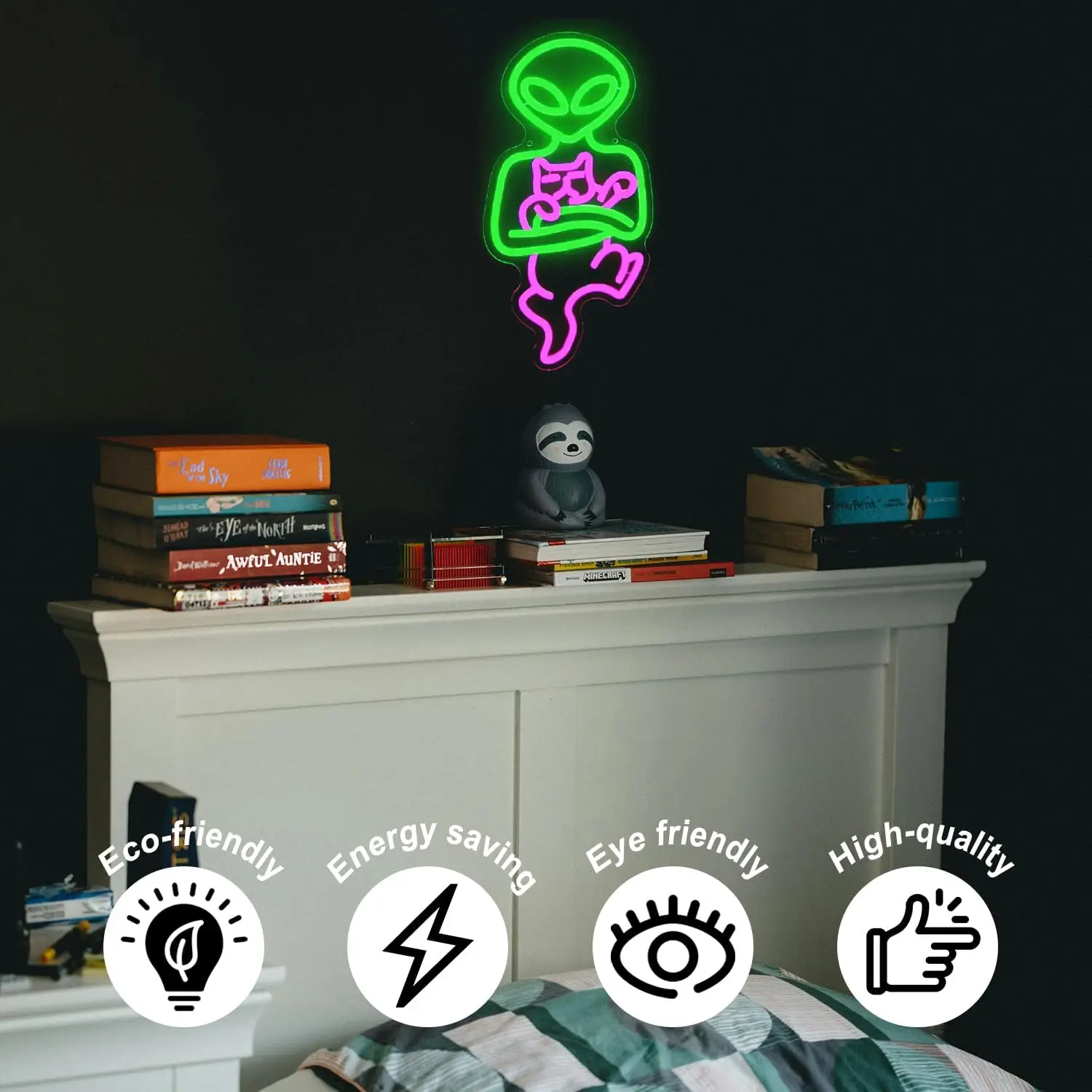 Alien Neon Sign USB Powered LED Neon Light for Kids Bedroom Game Room Bar Man Cave Christmas Aesthetic Party Decoration Gift