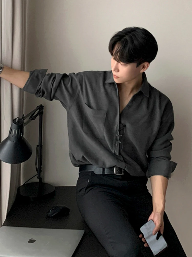 

Casual Long Sleeve Men's Shirt Autumn New Style Korean Loose High-End Feel Iron-Free Polyester Fabric Comfortable Fit Shirt