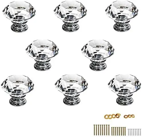 8 Pcs 1.2 Inch Clear Crystal Glass Door Knobs -  Wardrobe Doorknob/Crystal Glass Drawer Knobs/Cabinet Cupboard Handle Pull Knobs