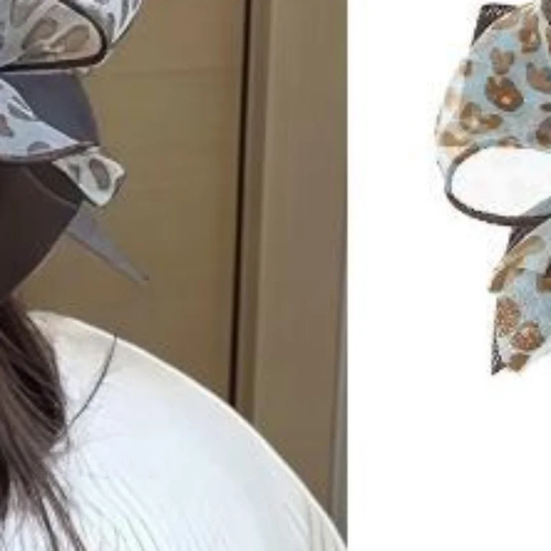 New Leopard Print Chiffon Bow Hair Tie Scrunchie - Women's Premium Versatile Elastic Ponytail Holder for Work and Everyday Wear