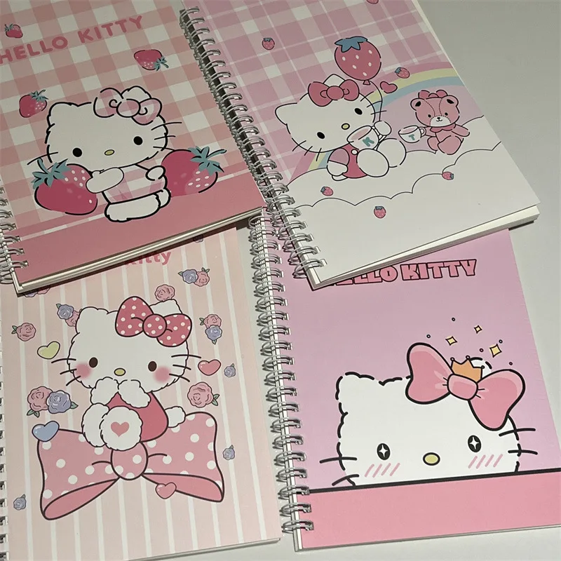 산리오 헬로 키티 만화 노트북, 카와이 미니멀리스트 일반 규칙, 천공 페이지 애니메이션, 학교 사무용품에 적합, 4 개