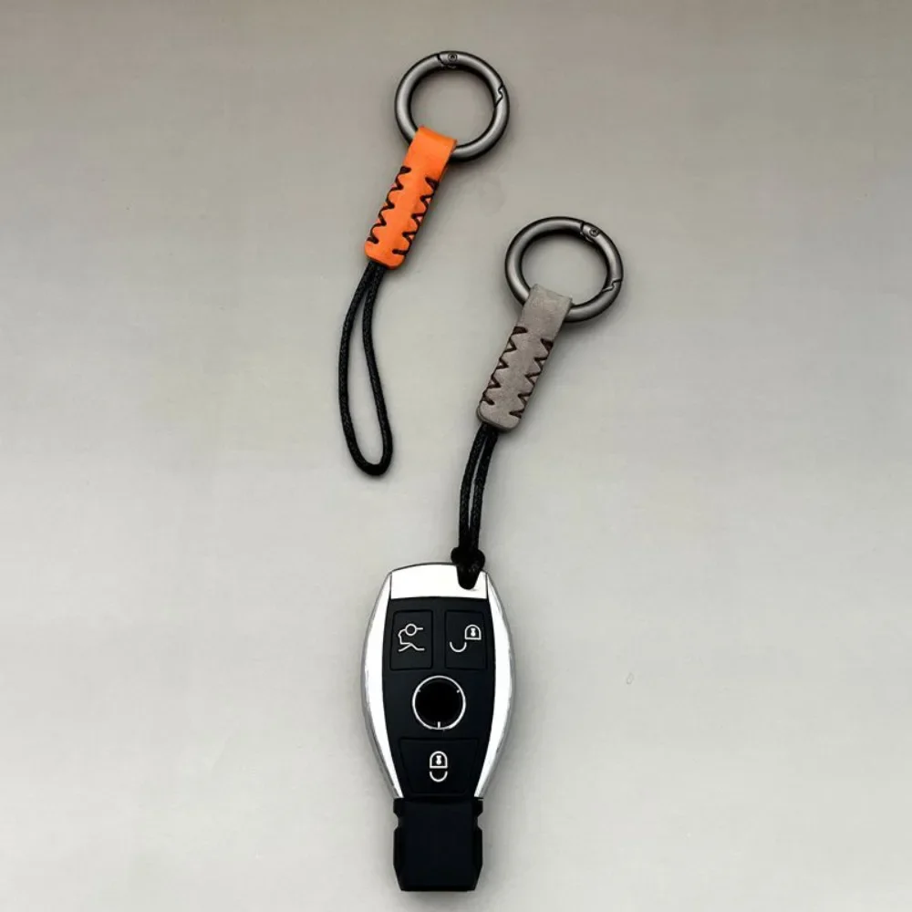 Handmade Cowhide Leather Key Chains for Men Women Car Keychain Lanyard Cotton Rope Strap Metal Keyring Gift Trendy Key Holder