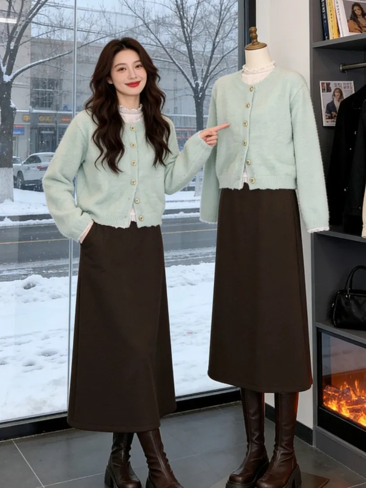 

Light een Knitted Casual round Ne Open Cardigan Women's High-End Feeling Sweater Top for Autumn Winter New Arrival