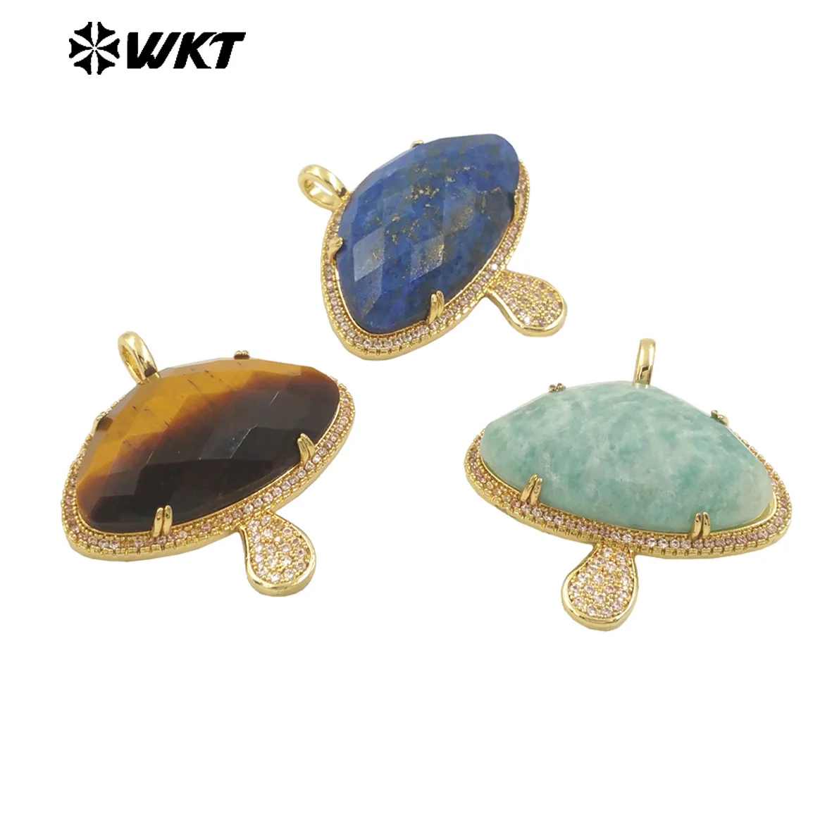 

WT-MP297 Lovely 18K Real Gold Plated Natural Gemstone Setting America Popular Mushroom Jewelry Pendants Colors Available 10PCS