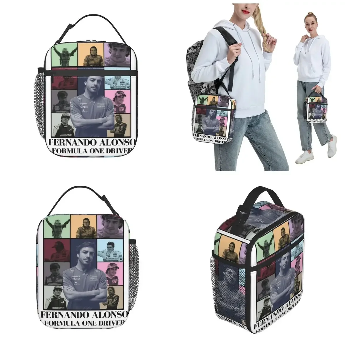 Fernando Alonso Driver Product Insulated Lunch Bag For Office The Eras Poster Food Box Reusable Cooler Thermal Lunch Boxes