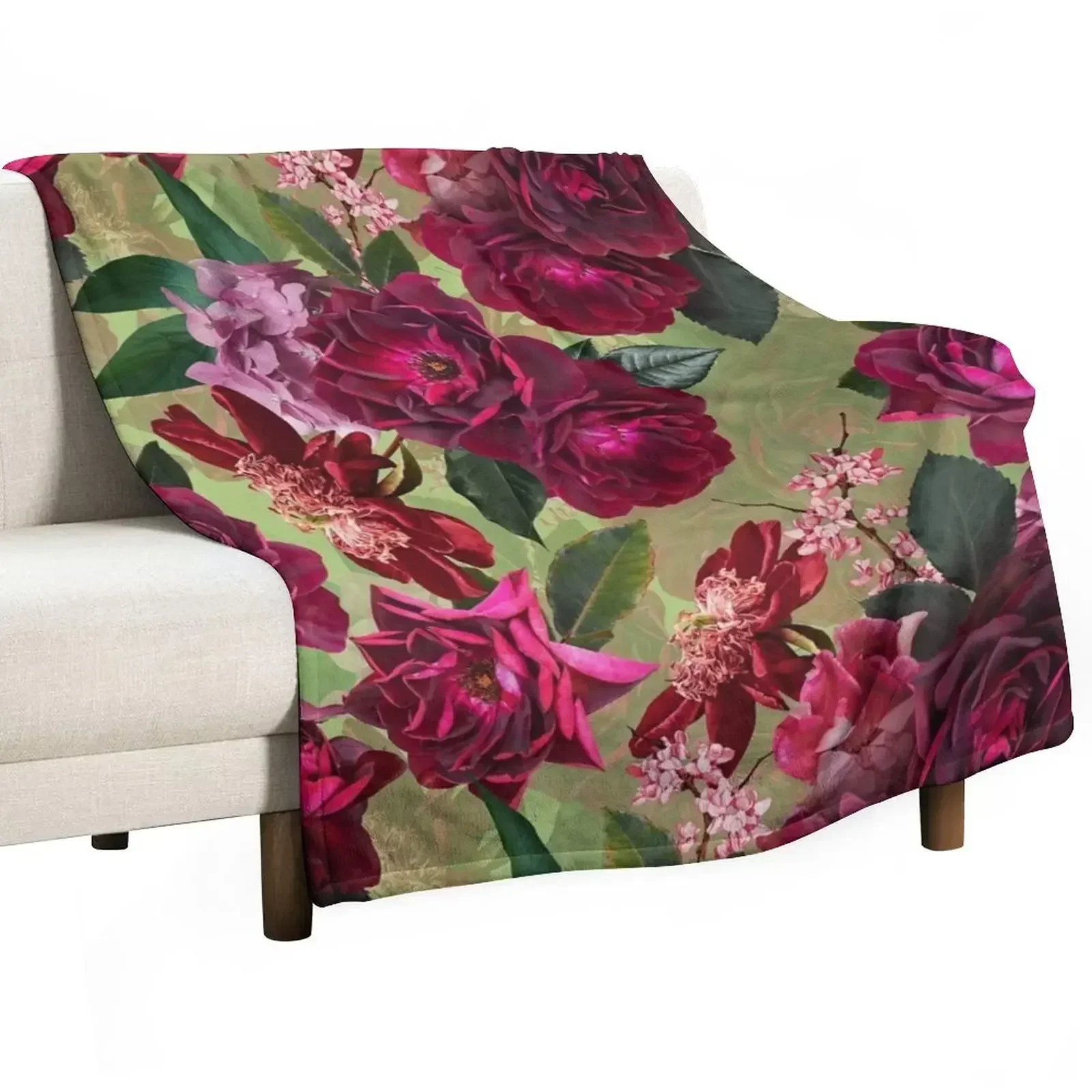 

Antique Green Botanical Flower Rose Garden Throw Blanket Blankets For Sofas For Decorative Sofa Decorative Throw Blankets