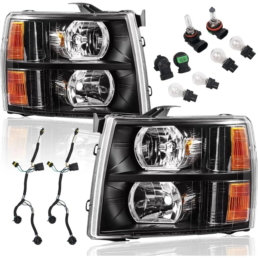 مجموعة مصابيح أمامية متوافقة مع 2007 2008 2009 2010 2011 2012 2013 تشيفي سيلفرادو 1500، 07-14 سيلفرادو 2500HD 3500 رئيس