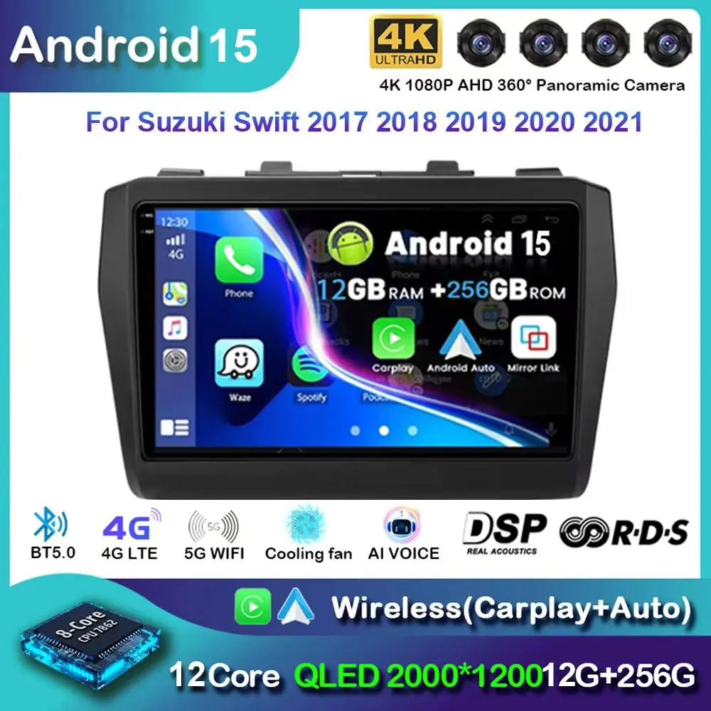 Android 15 Multimedia Player For Suzuki Swift 2017 2018 2019 2020 2021 Wireless Carplay Auto Radio Car Radio 4G WiFi 2 Din