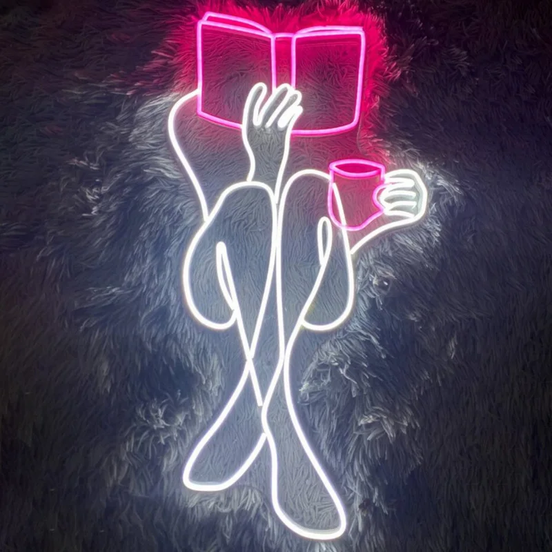 anime girl book cartoon shape neon sign custom para room decor bar store neon decoracao light night lamp 01