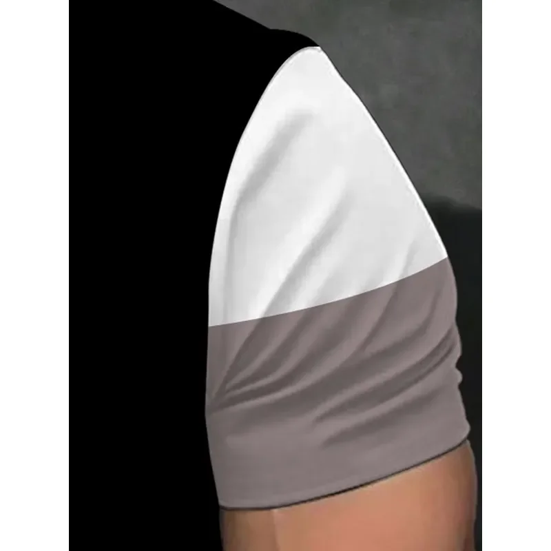 3D Digital Print Men Geometric Color Block Short Sleeve T Shirt Casual Round Neck Daily Wear Tee 2026 Fashion Summer Top