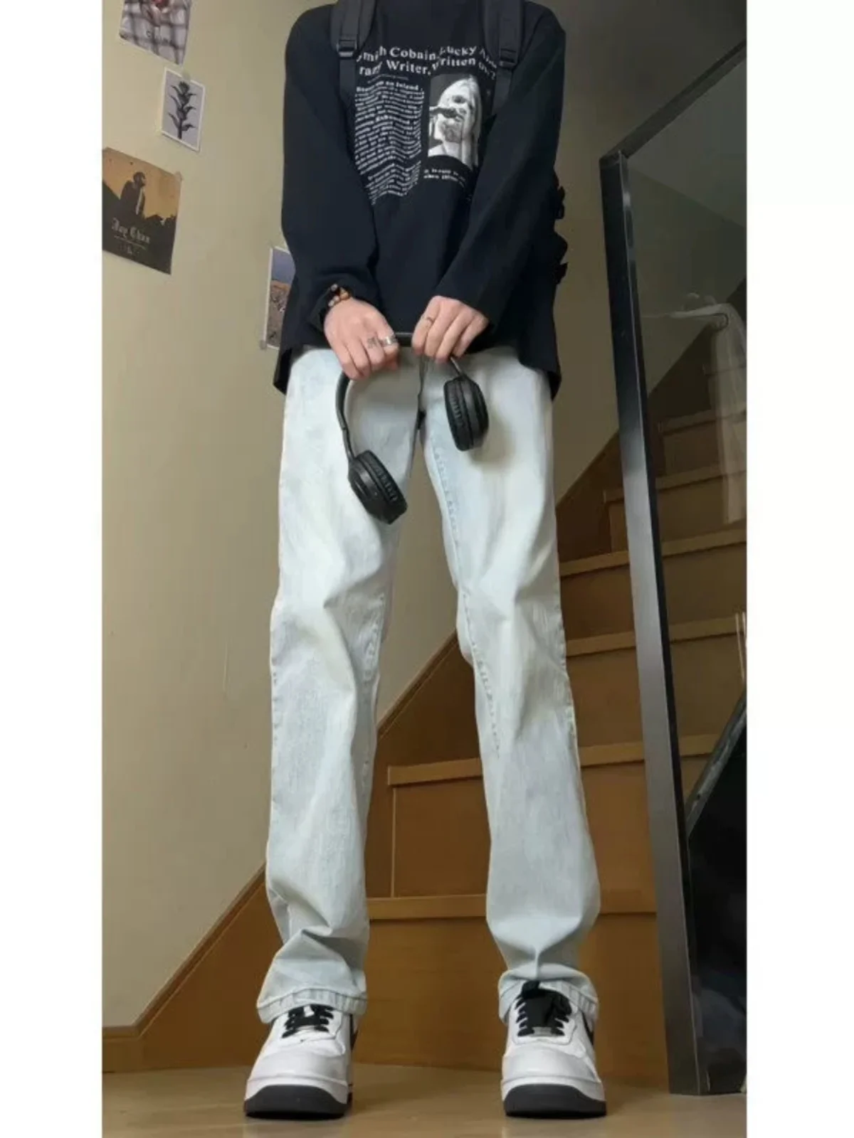 

Slim Fit Micro Flare Jeans Men's CleanFit American Retro Straight Leg High Waist Lift Pants Autumn Youth Trendy Wear Resistant