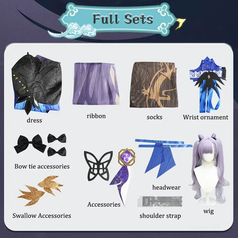 Genshin Impact Keqing Cosplay Costume Uniform Chinese Wig Anime Style Halloween Costumes Game Opulent Splendor New Skin