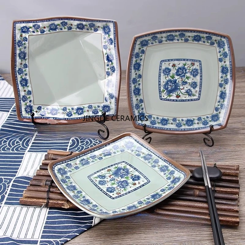 Melamine Dish Four Sided Plate Stir Fried Dish Kitchen Utensils Chinese Style Restaurant Specific Plates Household Tableware