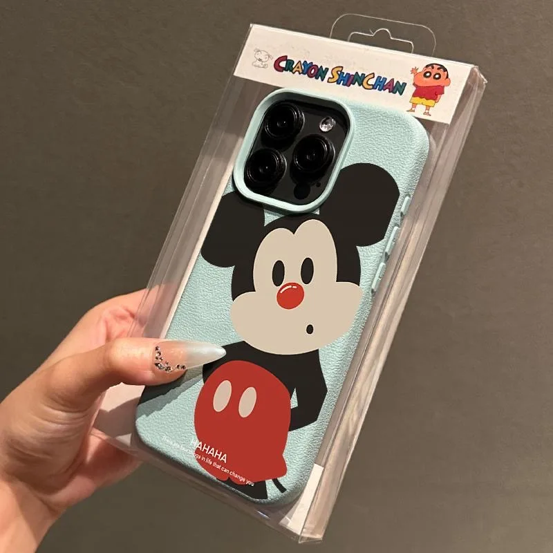 Disneys Mickeys family Fashion TPU Imitation Leather Phone Case For iPhone 16 Plus 15 14 13 12 11 Pro Max Shock-absorbing