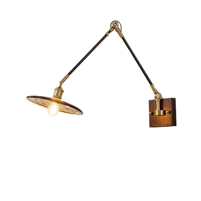 Restaurant Light Creative Walnut Background Wall Decoration Wall Retro all Copper Universal Rocker Arm Wiring Bedside Wall Lamp