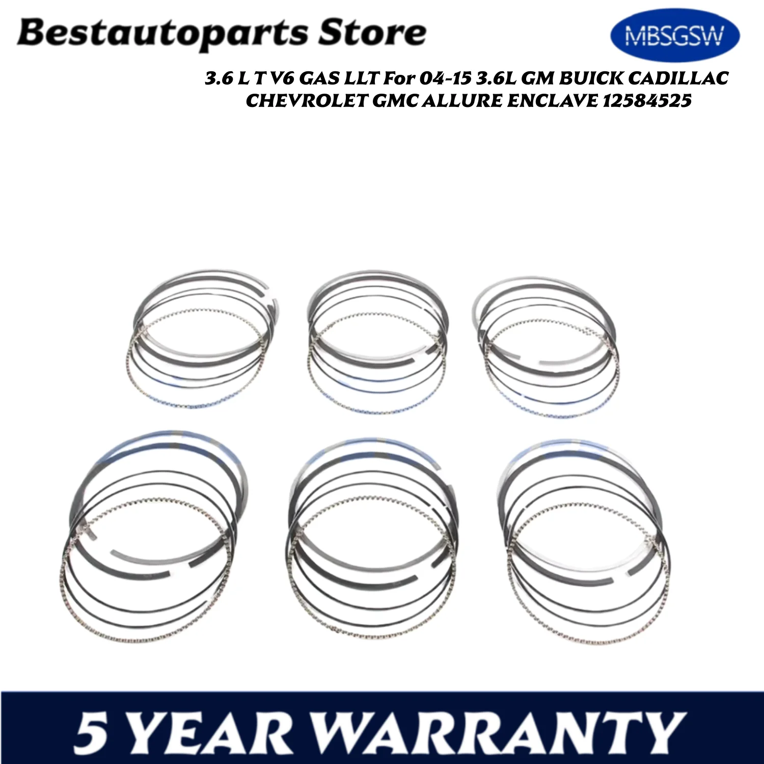 Pieza del motor STD juego de anillos de pistón compatible con 3,6 L T V6 GAS LLT para 04-15 3.6L GM BUICK CADILLAC CHEVROLET GMC ALLURE ENCLAVE 12584525