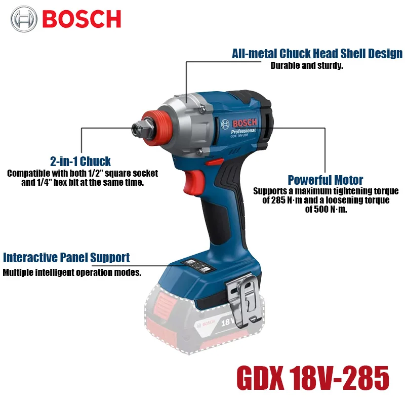 Bosch GDX 18V-285 1/2'' Square Cordless Impact Wrench 18V Impact Tool 1/4