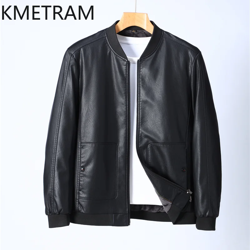 

KMETRAM Real Sheepskin Leather Jackets for Men Warm Autumn Winter Clothes Baseball Short Mens Coat Casual 2024 Casaco Masculino