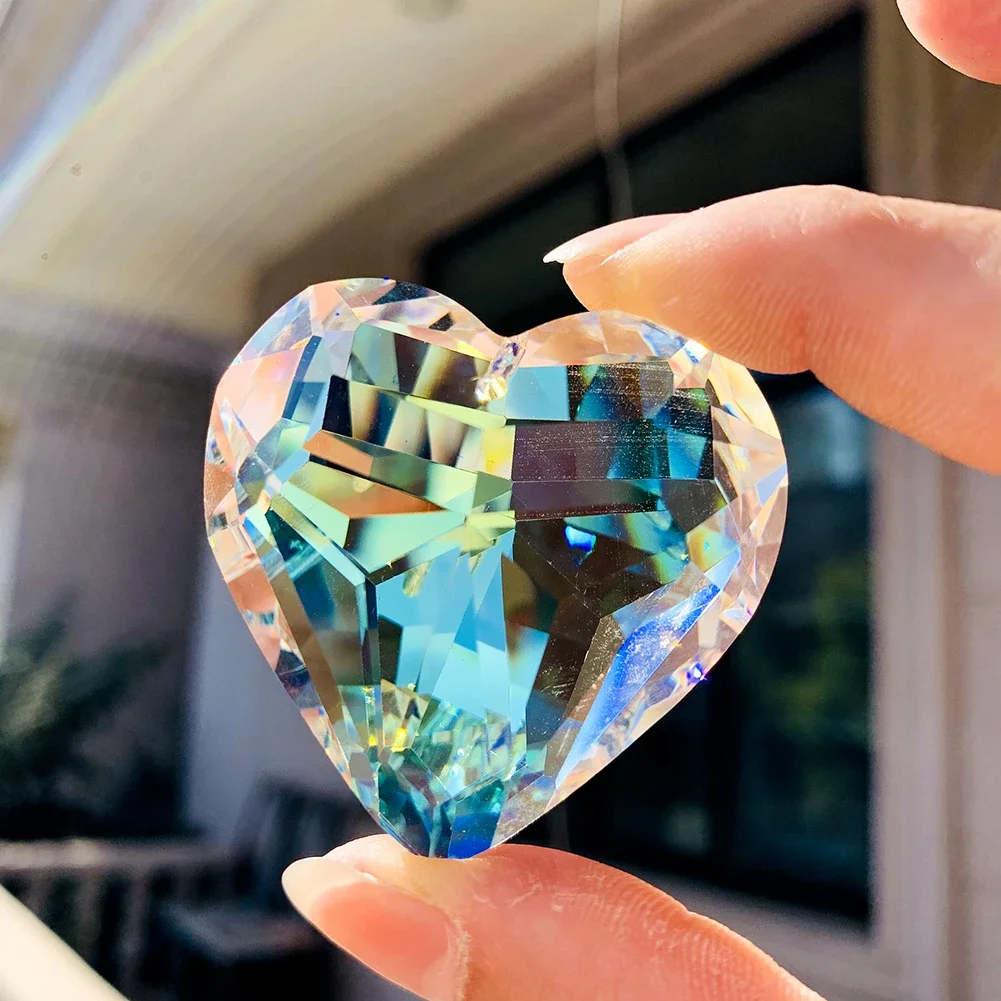 45mm AB Color Crystal Heart Prism Suncatcher Pendant Rainbow Hanging Chandelier Parts Window Wedding DIY Decor Light Catcher