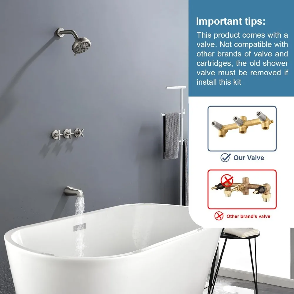 3 Handles Shower Faucet Set with Tub Spout Bathtub Shower Faucets Combo Set Shower System Complete Tub and Shower Trim Kit Brush