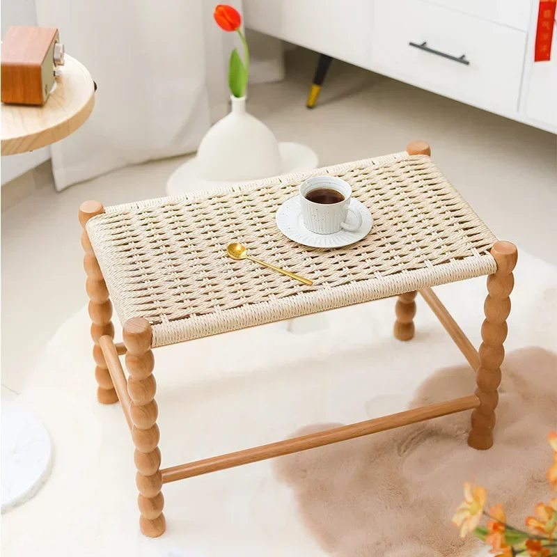 

Deal Retro Creative Rope Woven Solid Wood Shoe Stool Bedroom Dressing Stool Ancient Style Living Room Kitchen Dining Chair