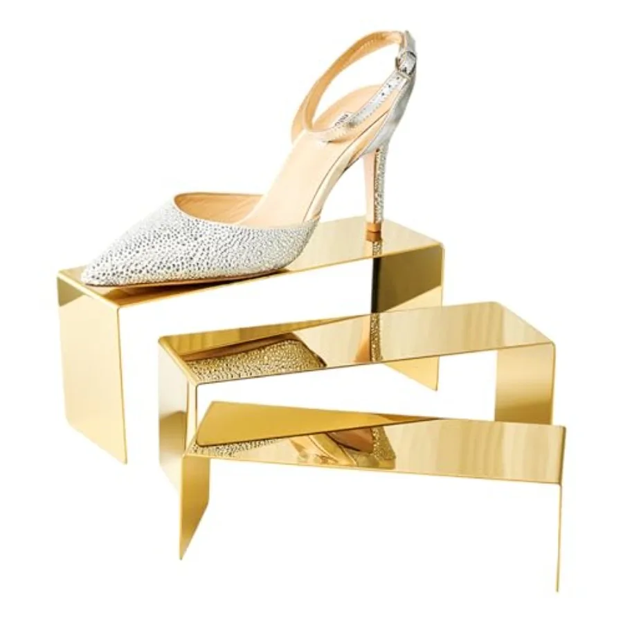 

Purse Display Stand 3PCS Stainless Steel Perfume Display Riser Stand Metal Golden Countertop Risers for Shoe Shelf Showcase Hom